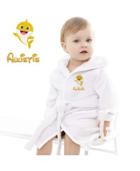 Baby and Toddler Baby Shark Cartoon Design Embroidered Hooded Bathrobe in Contrast Color 100% Cotton